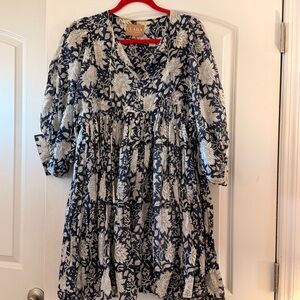 Floral V-Neck Dress in Navy and White